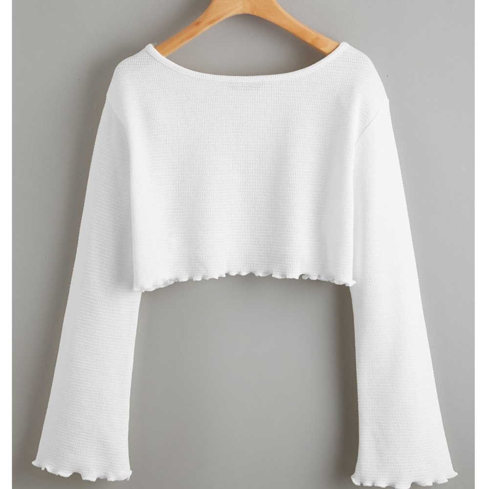 Tops Lettuce Trim Solid Crop white LG new